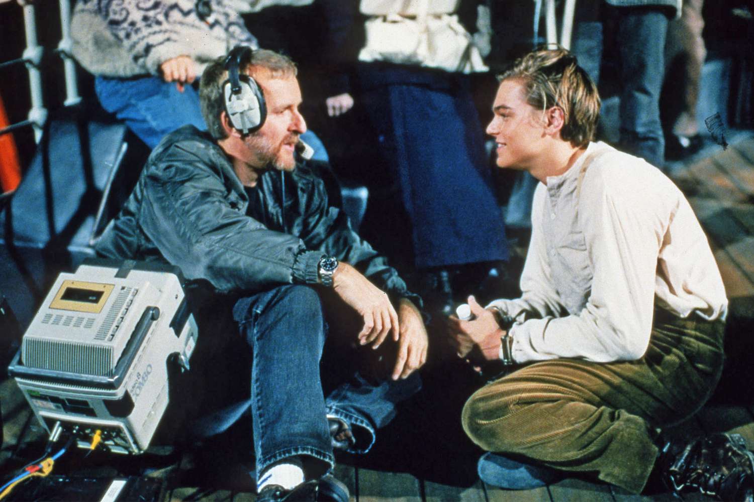 James Cameron and Leonardo Dicaprio on the set of 'Titanic'