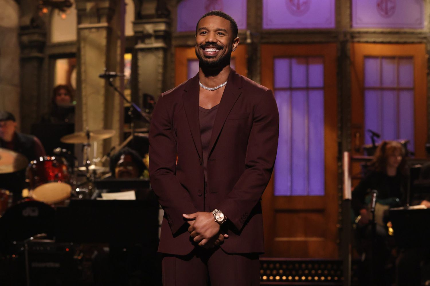 SATURDAY NIGHT LIVE -- Michael B. Jordan, Lil Baby Episode 1837 -- Pictured: Host Michael B. Jordan during the Monologue on Saturday, January 28, 2023 -- (Photo by: Rosalind OConnor/NBC via Getty Images)