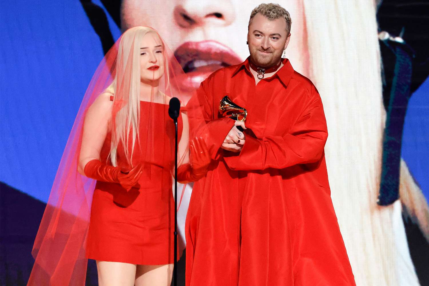 Kim Petras and Sam Smith accept the Best Pop Duo/Group Performance award for “Unholy” onstage during the 65th GRAMMY Awards at Crypto.com Arena on February 05, 2023 in Los Angeles, California
