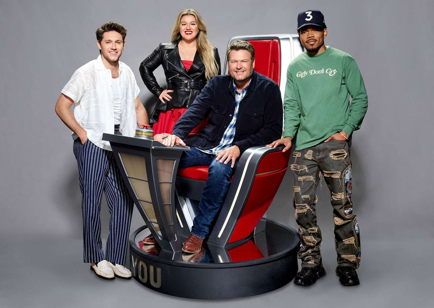 THE VOICE -- Season: 23 -- Pictured: (l-r) Niall Horan, Kelly Clarkson, Blake Shelton, Chance the Rapper