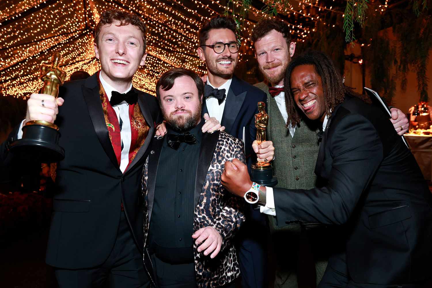 Ross White, James Martin, Tom Berkeley, Seamus O'Hara, winners of the Best Live Action Short Film award for "An Irish Goodbye" and guest attend the Governors Ball during the 95th Annual Academy Awards at Dolby Theatre on March 12, 2023 in Hollywood, California.