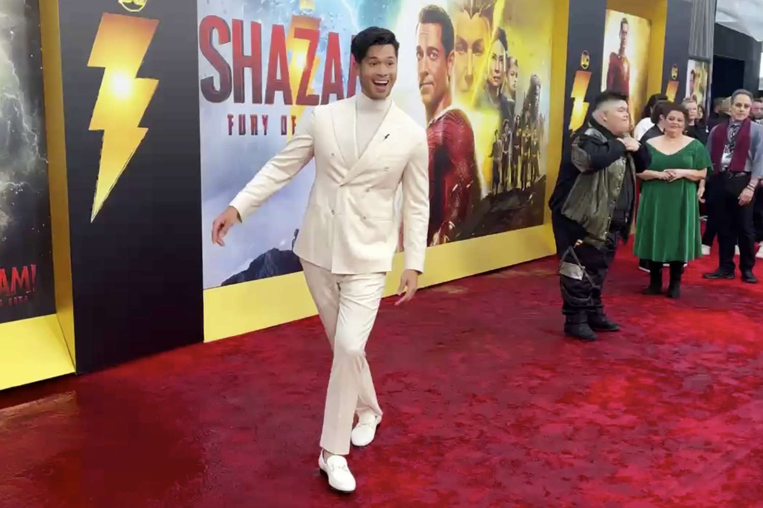 Ross Butler at the rain-soaked premiere of 'Shazam! Fury of the Gods'