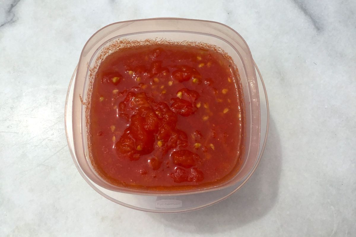 stewed tomatoes in container
