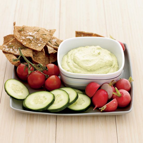 Curried Tofu-and-Avocado Dip with Rosemary Pita Chips