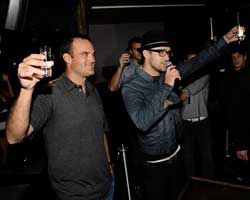 Justin Timberlake raises a glass of his new 901 Silver Tequila.