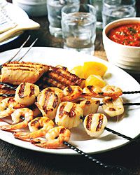 Seafood Mixed Grill with Red-Pepper Sauce 
