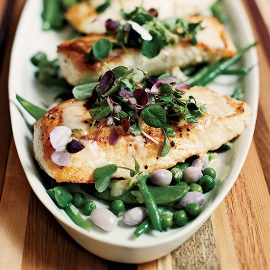 Halibut with Mixed Beans and Lemon-Butter Sauce