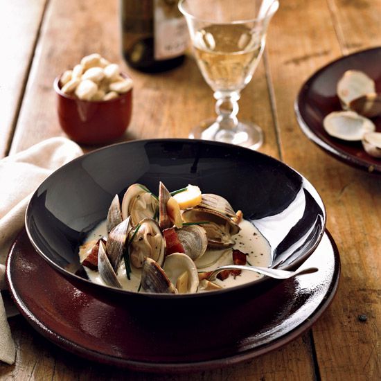Viognier-Steamed Clams with Bacon and Parsnips