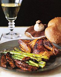 Grilled Asian Cornish Hens with Asparagus and Portobello Mushrooms