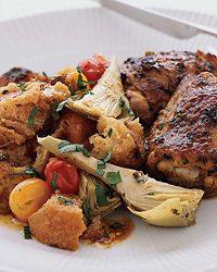 Tangy Roasted Chicken Thighs with Artichoke Panzanella