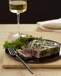 Spice-Crusted Tuna Steaks with Cilantro and Basil