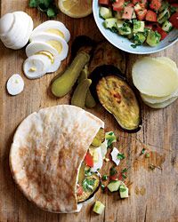 Israeli Roast Eggplant, Hummus and Pickle Sandwiches
