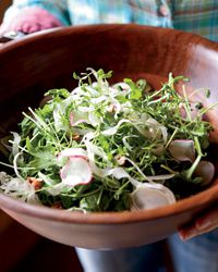 Pea Shoot and Arugula Salad with Radishes and Hazelnuts Recipe