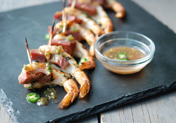 Skewered Shrimp and Ham with Apple Jelly