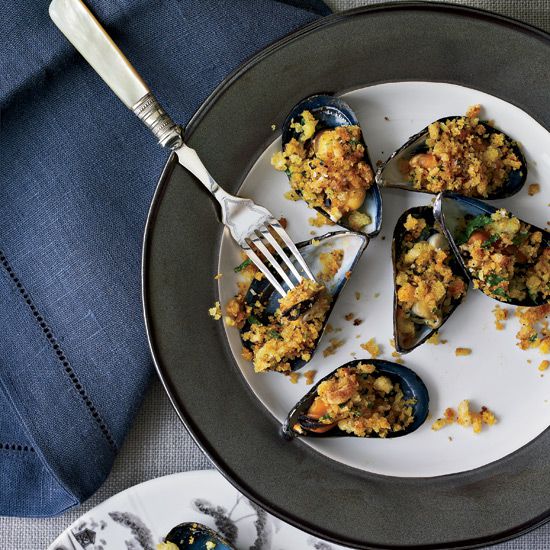 Mussels on the Half Shell with Curried Crumbs