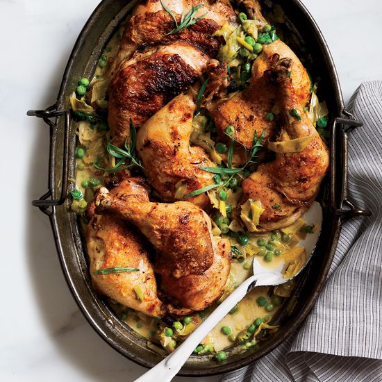 April 10: Vinegar-Braised Chicken with Leeks and Peas