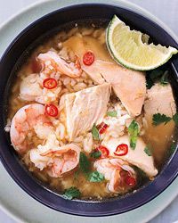 Cambodian Chicken-and-Rice Soup with Shrimp