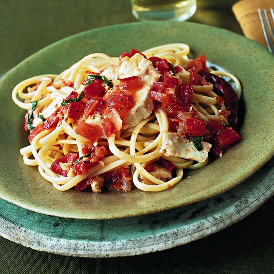 Spicy Linguine with Halibut and Tomato