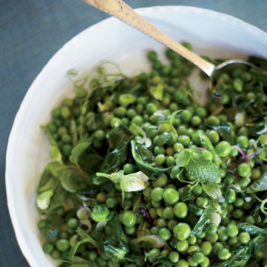 Peas and Pea Shoots with Spring Onions and Mint
