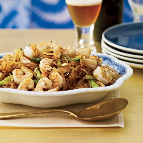 Pan-Seared Sichuan Shrimp with Mung Bean Noodles