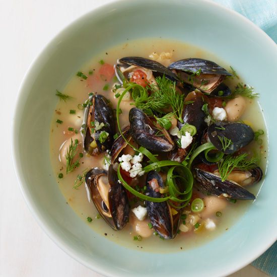 Fragrant Gigante Beans with Garlic Confit and Mussels