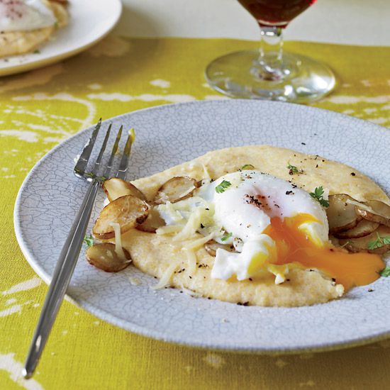 Poached Eggs with Sunchokes and Comt&eacute; Polenta