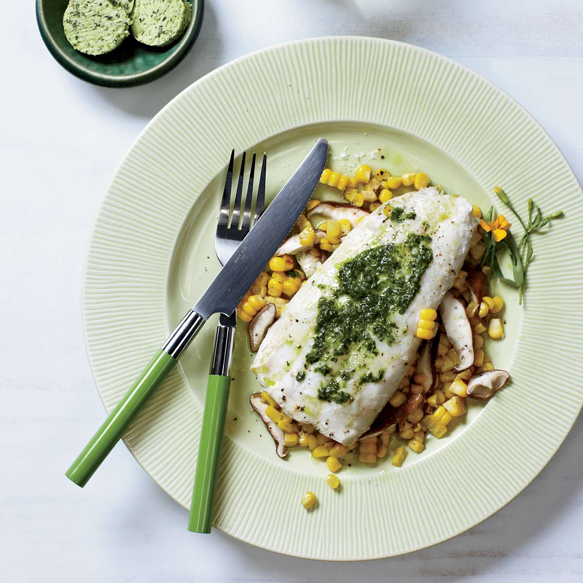 Halibut and Corn Hobo Packs with Herbed Butter 