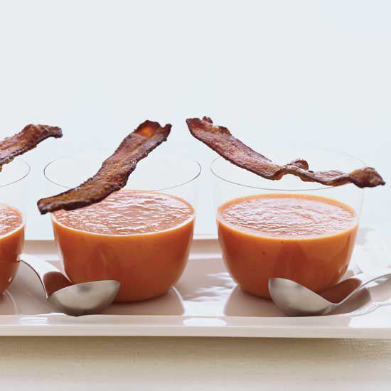 Smoky Tomato Soup with Maple-Candied Bacon