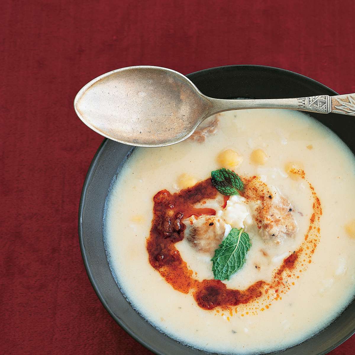 Turkish Yogurt Soup with Chicken, Chickpeas and Rice