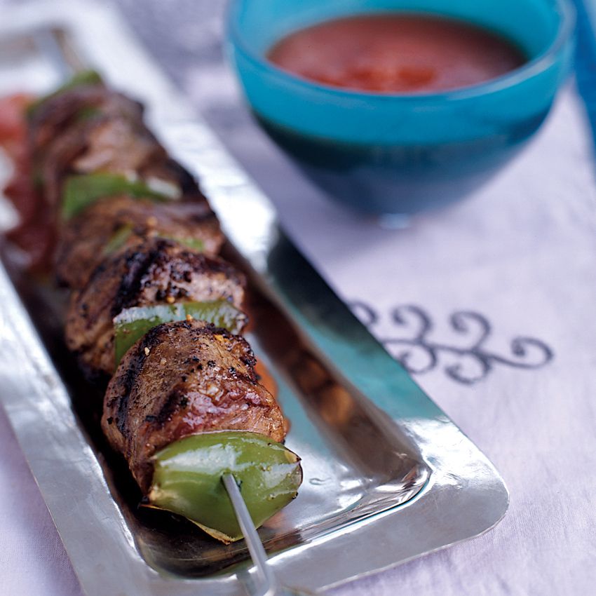 Grilled Lamb Kebabs with Smoky Tomato Sauce 