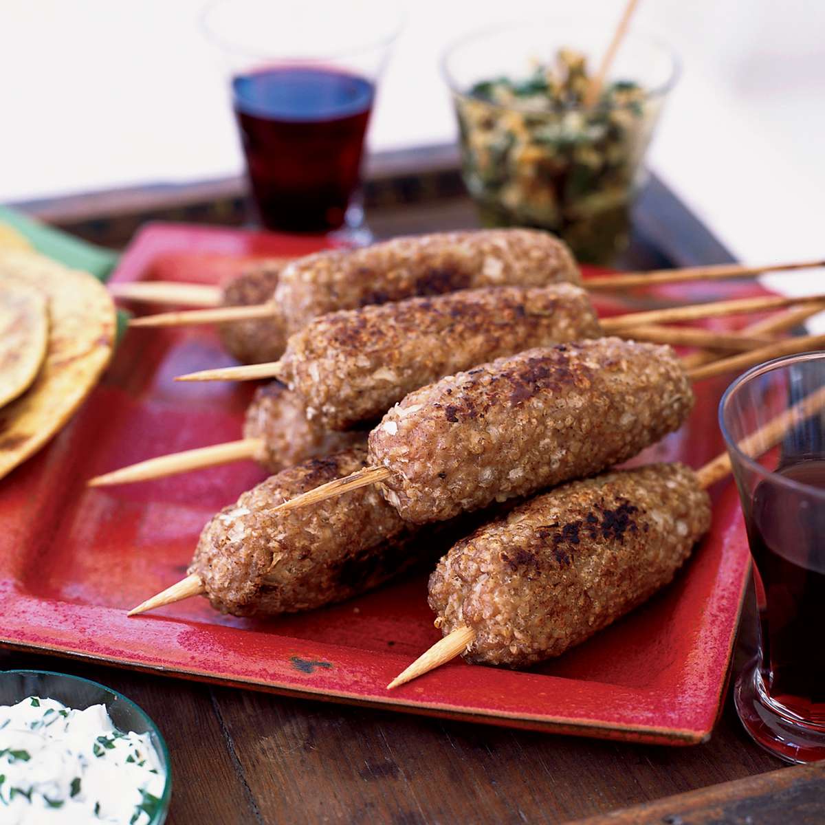 Turkey Kibbe Kebabs with Two Sauces 