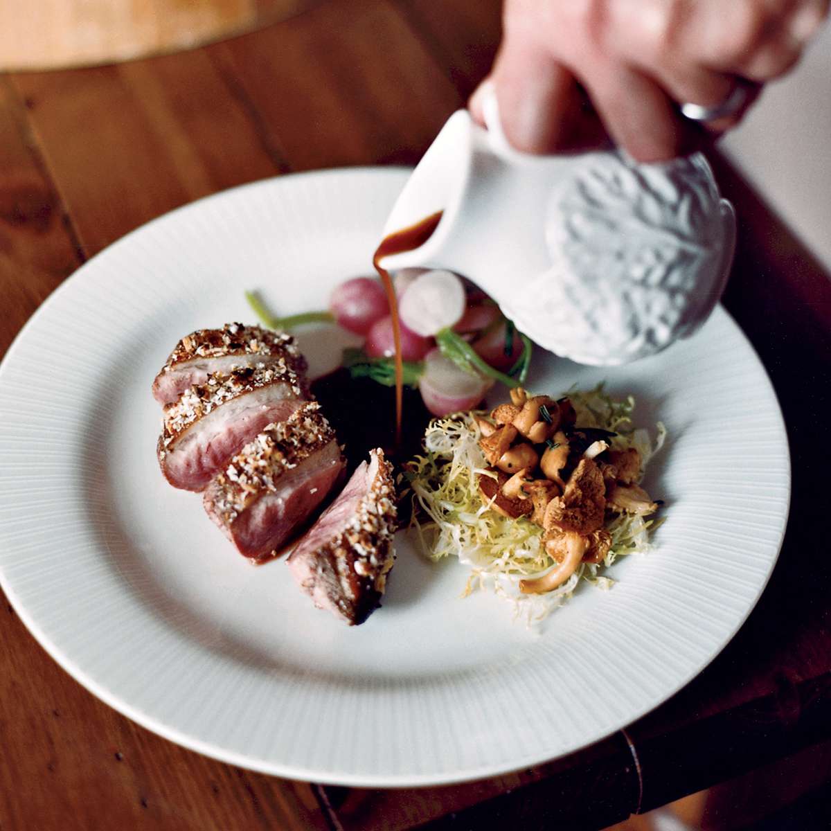 Crunchy Almond-Crusted Duck Breasts with Chanterelle Salad 