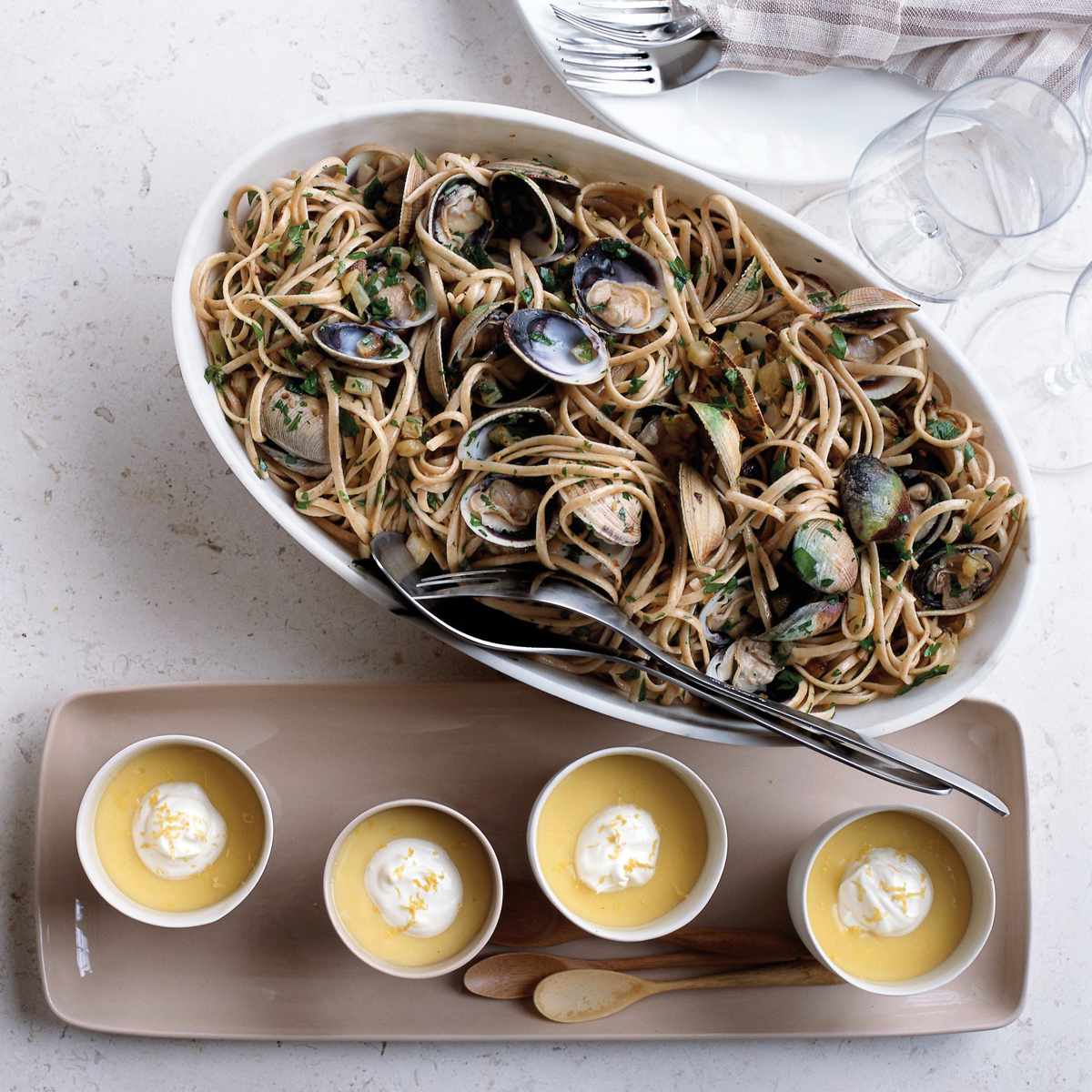 Whole Wheat Linguine with Manila Clams and Baby Fennel