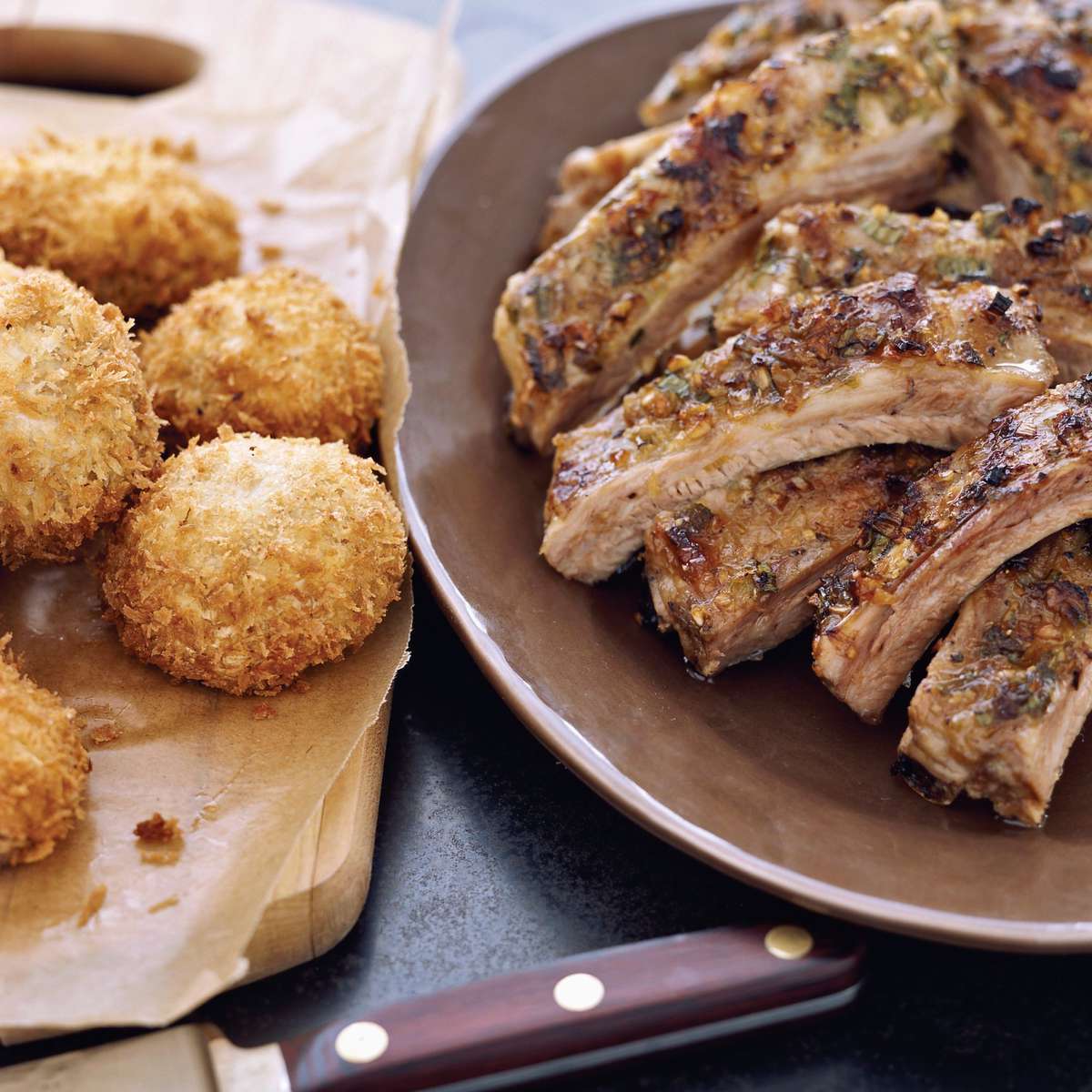 Asian Baby Back Ribs with Panko-Crusted Mushrooms 