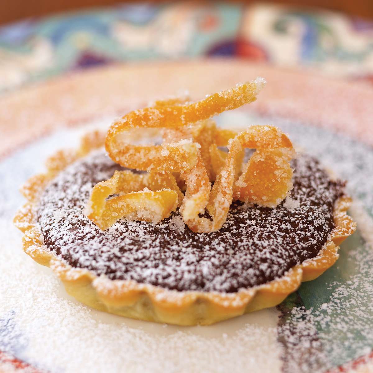 Chocolate Tartlets with Candied Grapefruit Peel 