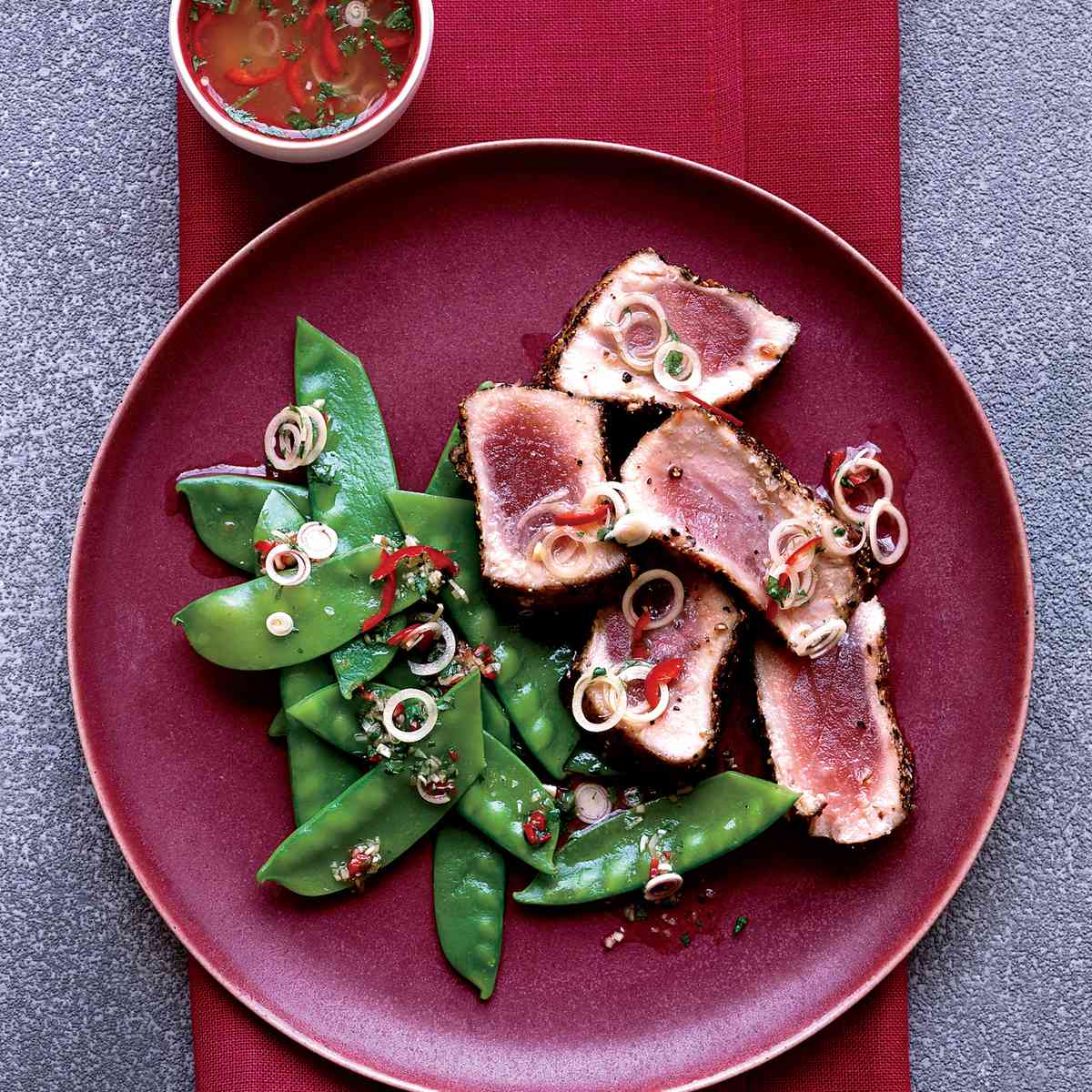 Spice-Crusted Tuna with Thai Snow Pea Salad 