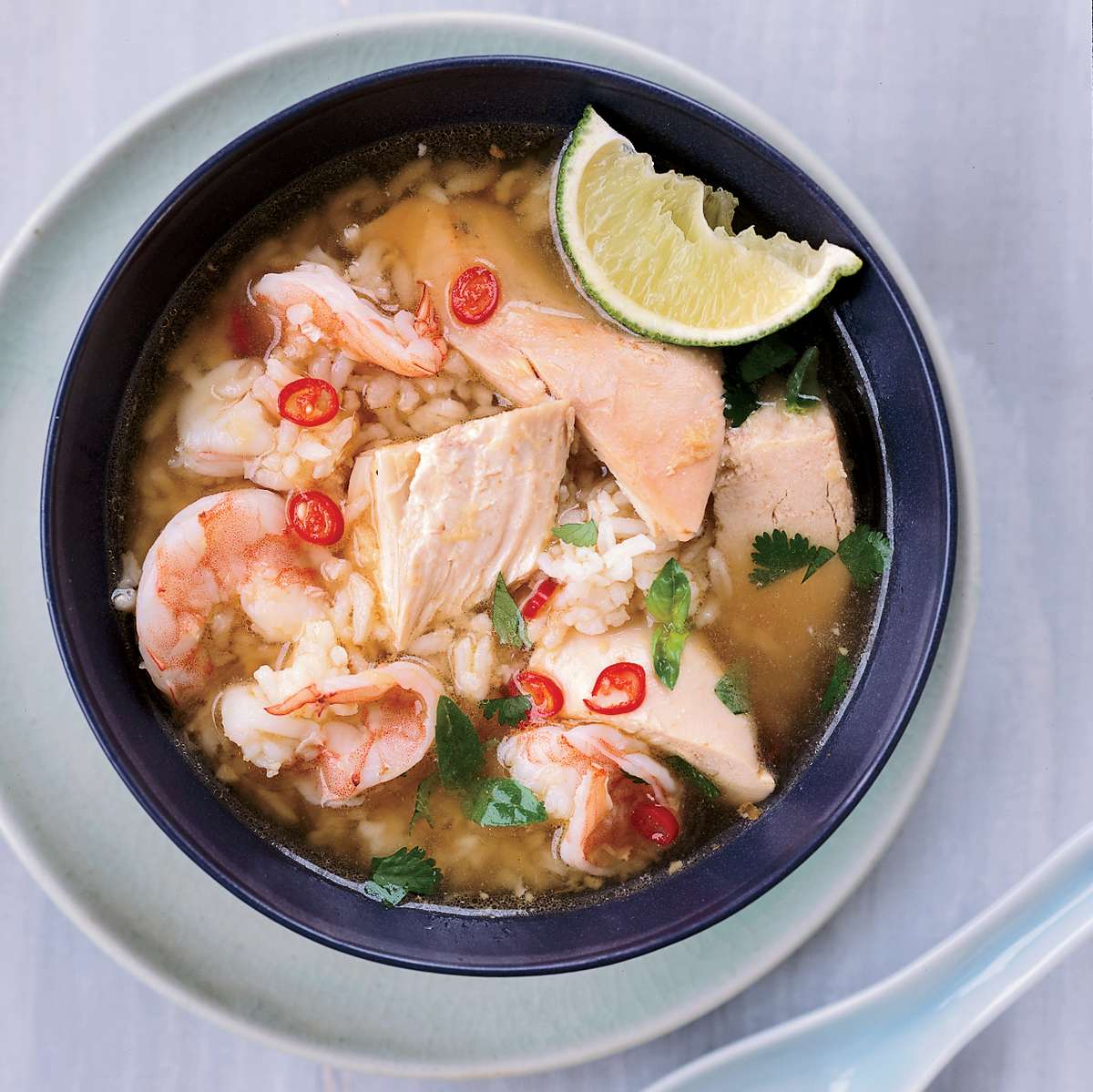 Cambodian Chicken-and-Rice Soup with Shrimp 