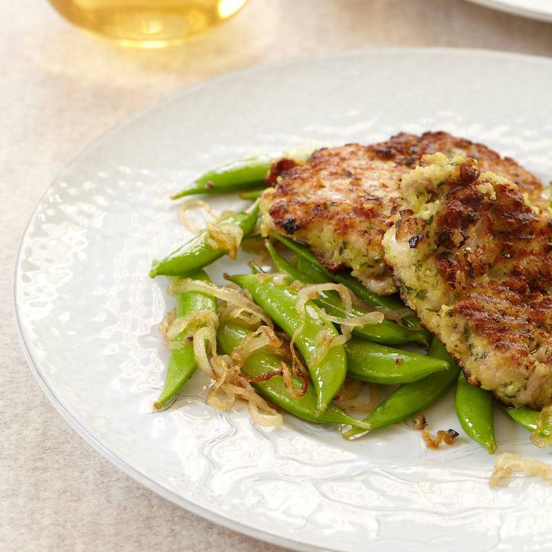 Chicken Thighs with Garlicky Crumbs and Snap Peas 