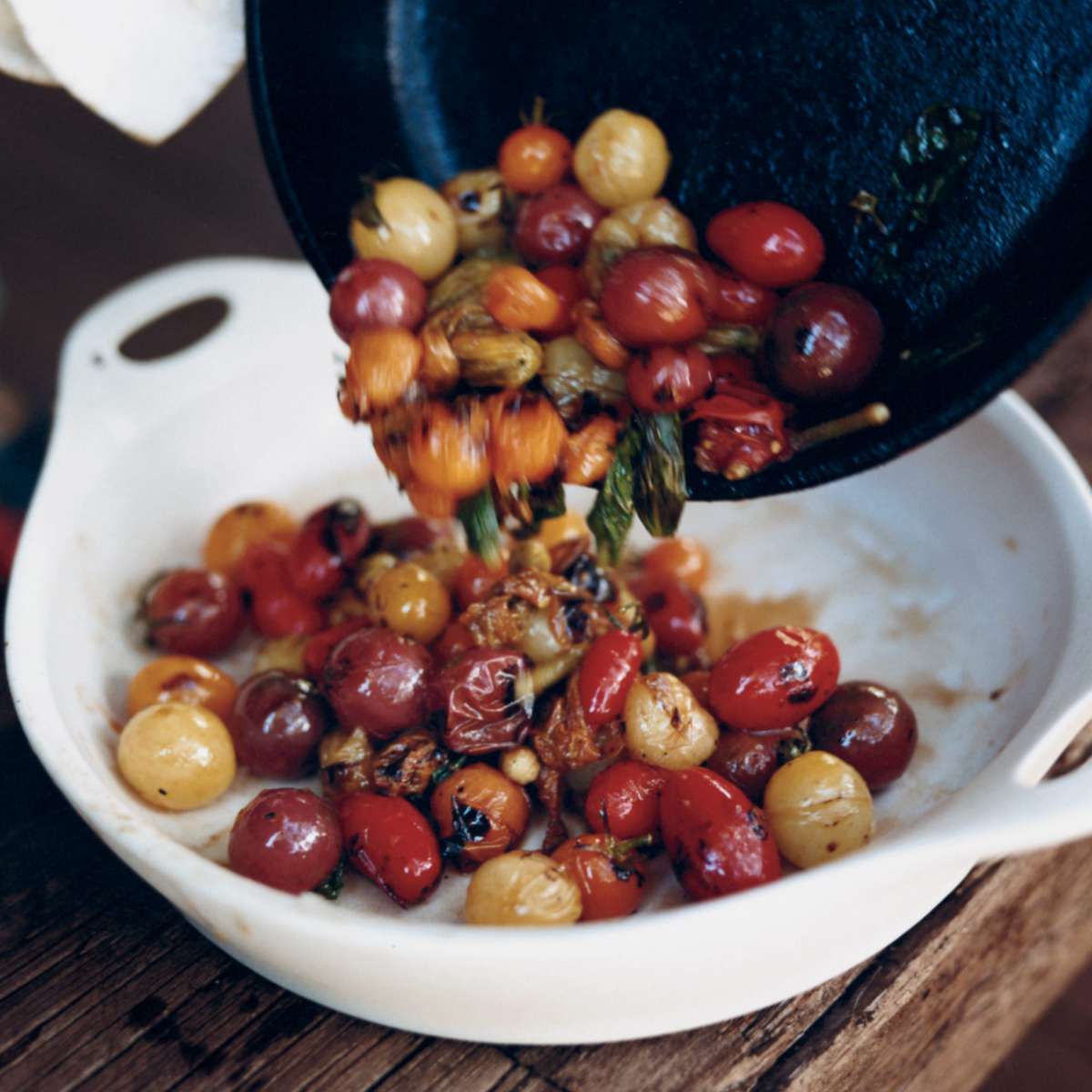 Skillet-Charred Cherry Tomatoes with Basil 