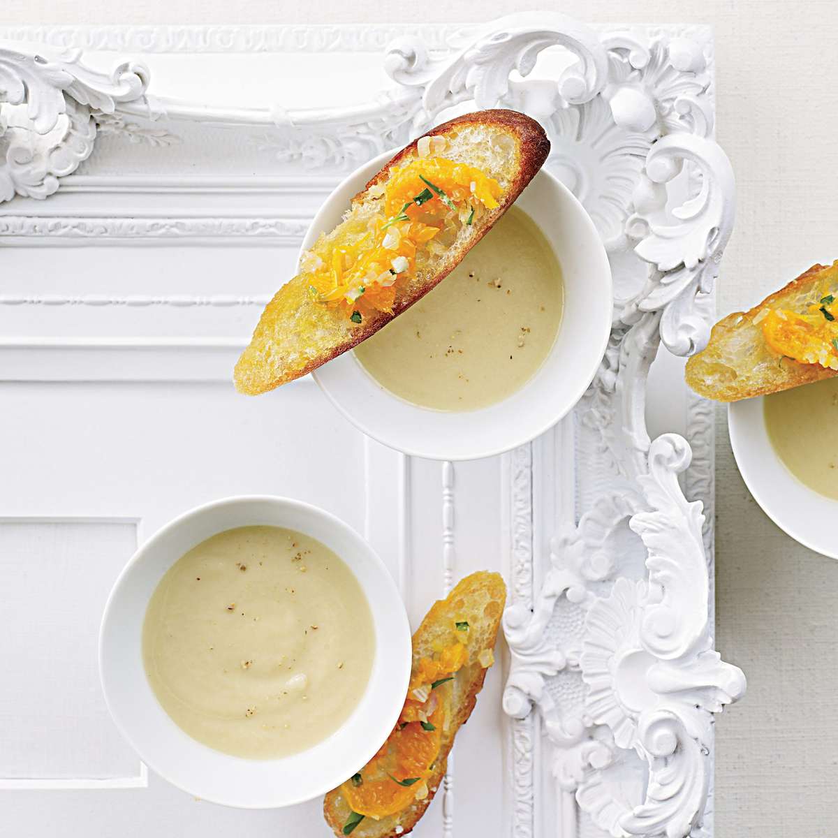 Celery Root Soup with Clementine-Relish Toasts 