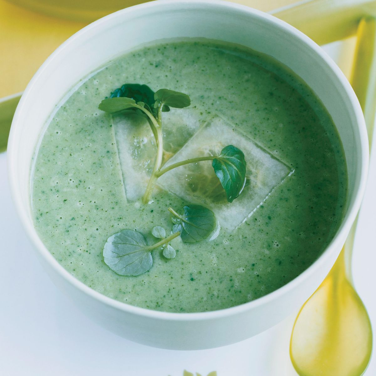 Watercress Soup with Pickled Cucumbers 