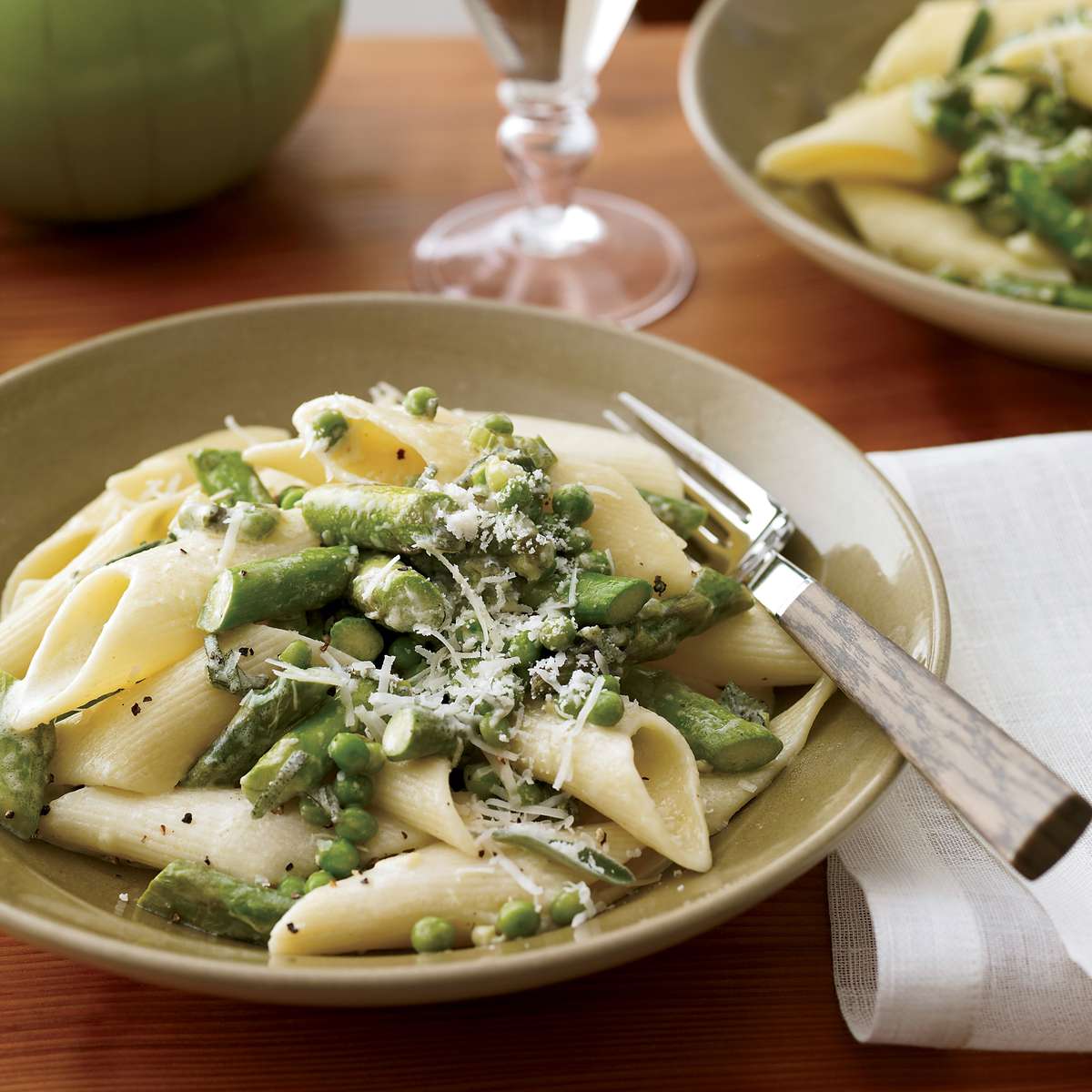 Penne with Asparagus, Sage and Peas