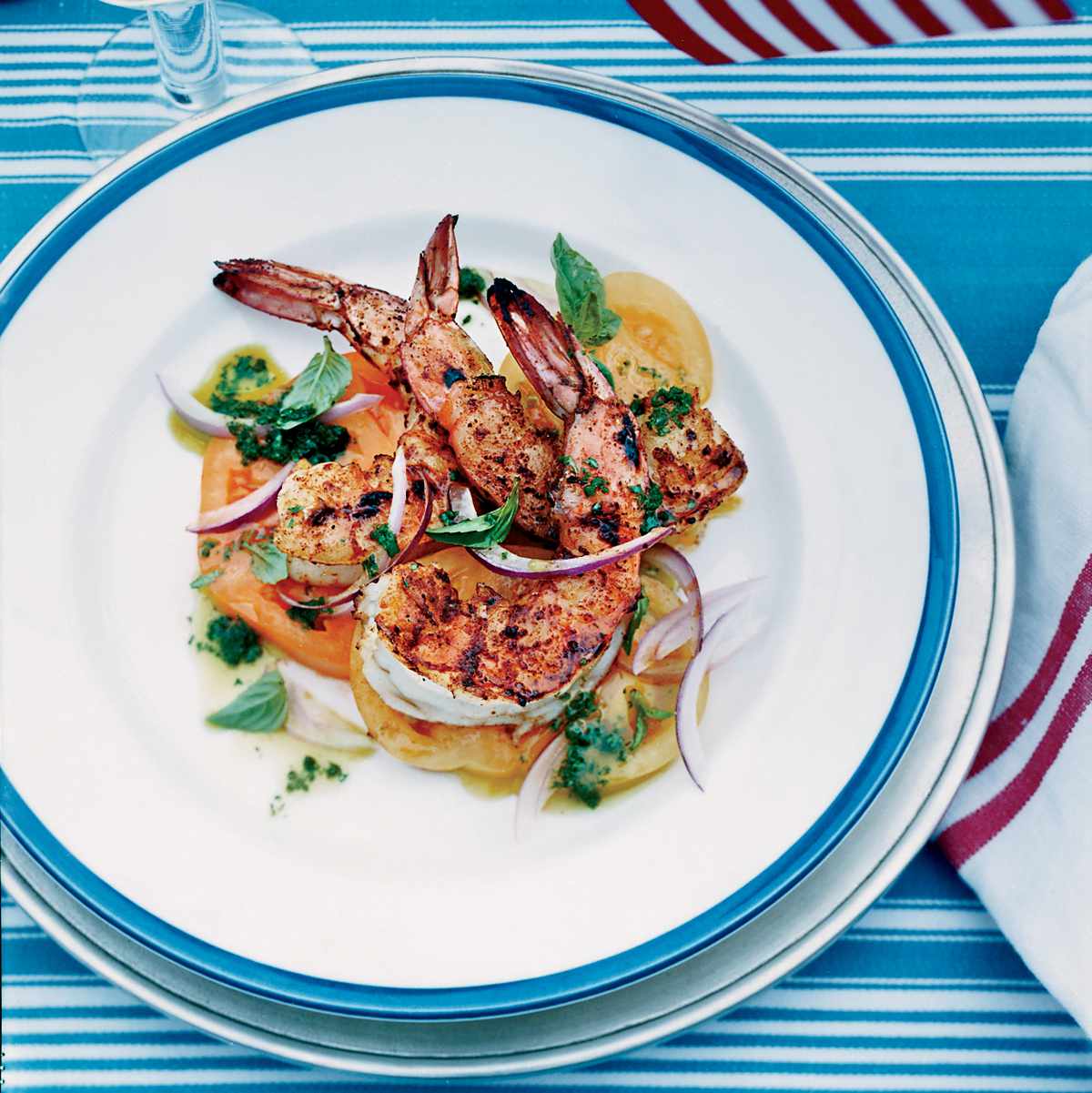 Barbecued Spiced Shrimp with Tomato Salad 