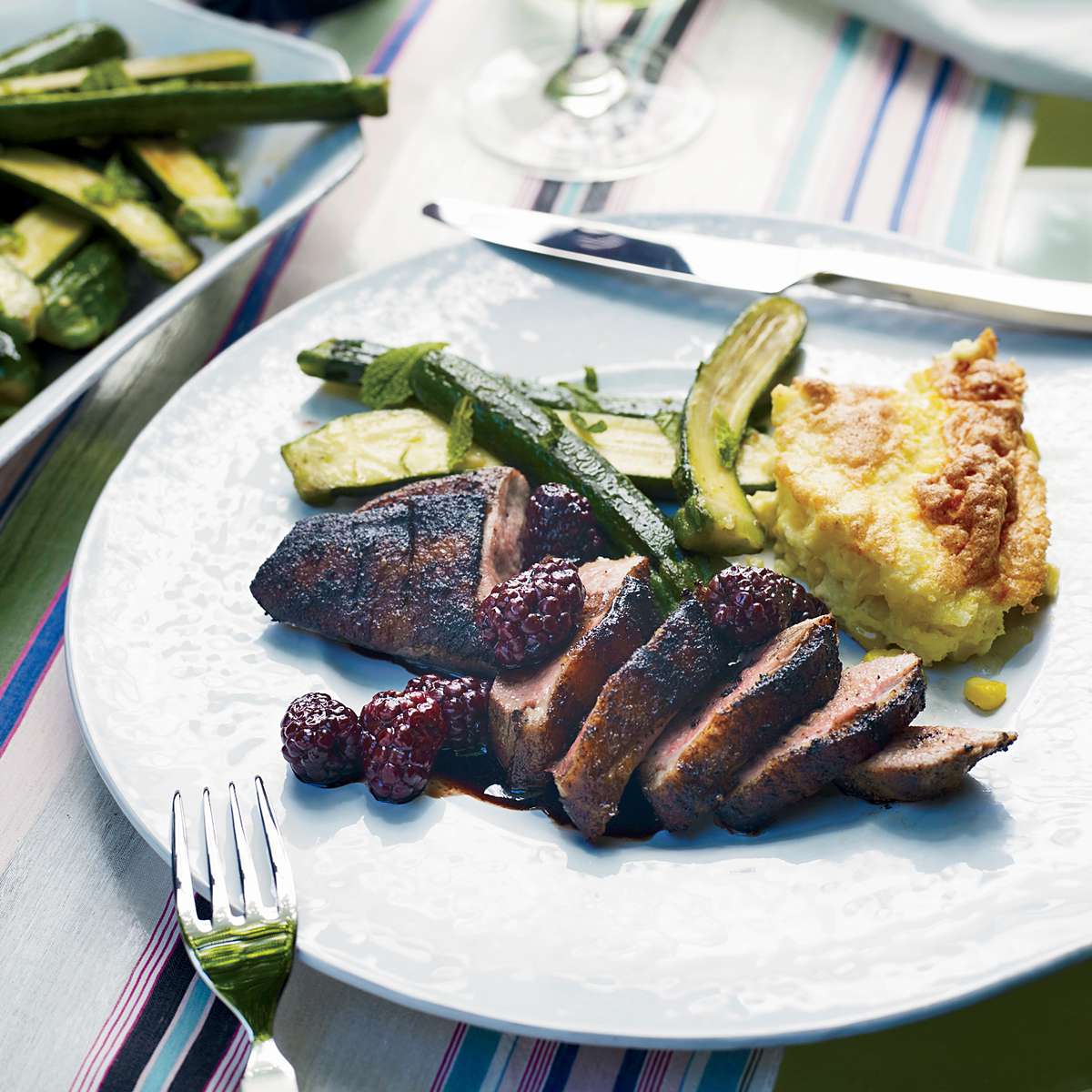 Grilled Spiced Duck Breasts with Blackberries 
