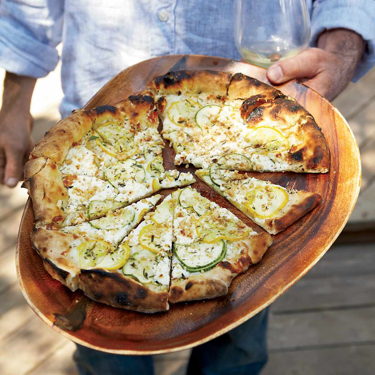 Summer Squash Pizza with Goat Cheese and Walnuts 