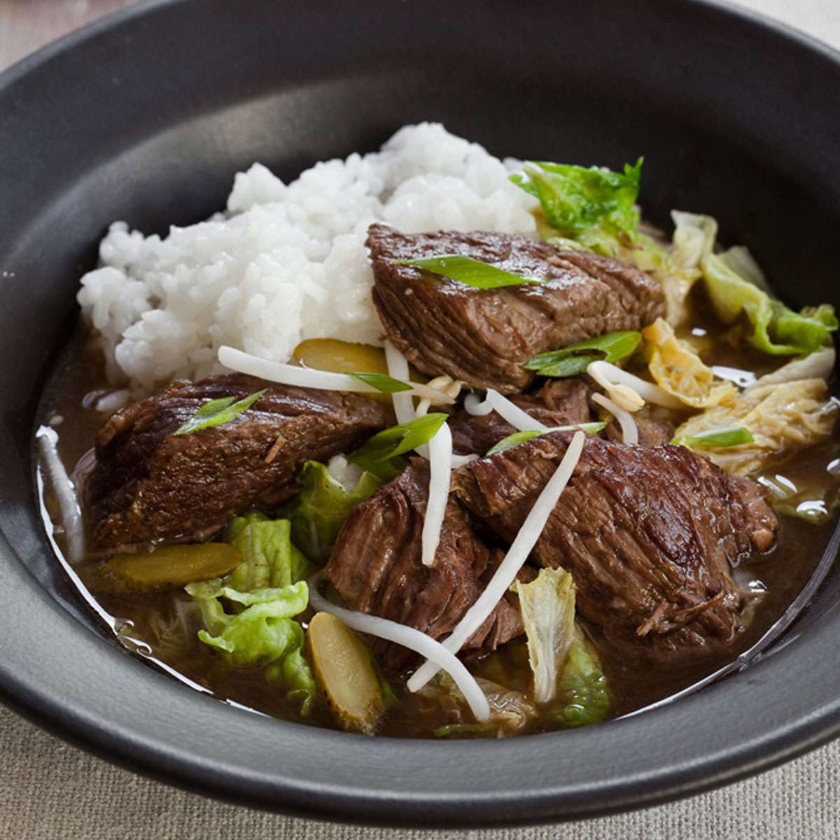 Slow Cooker Korean Beef Stew with Napa Cabbage and Pickles 