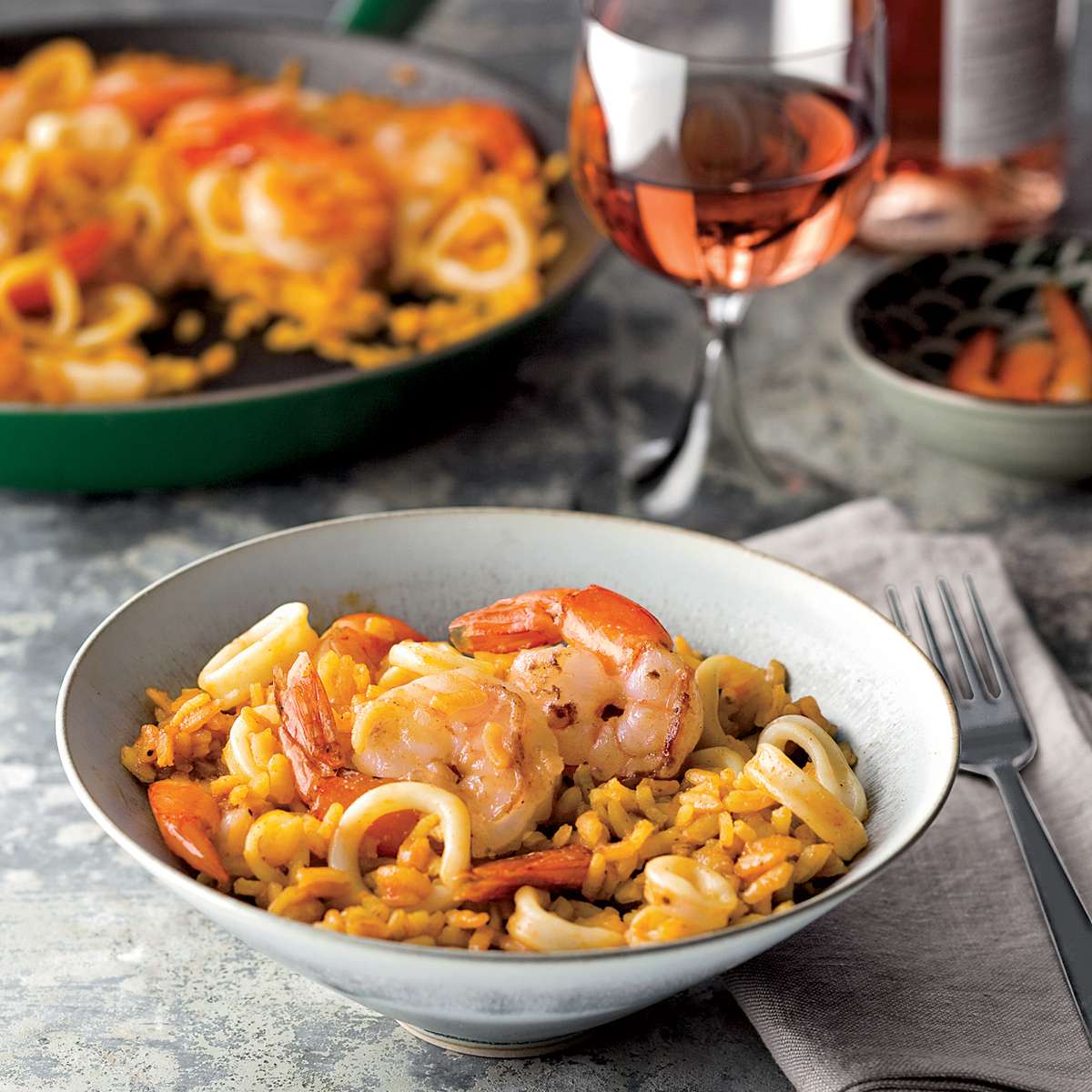 Smoky Paella with Shrimp and Squid 