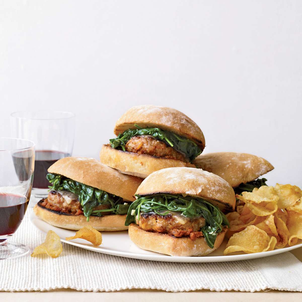 Italian-Sausage Burgers with Garlicky Spinach