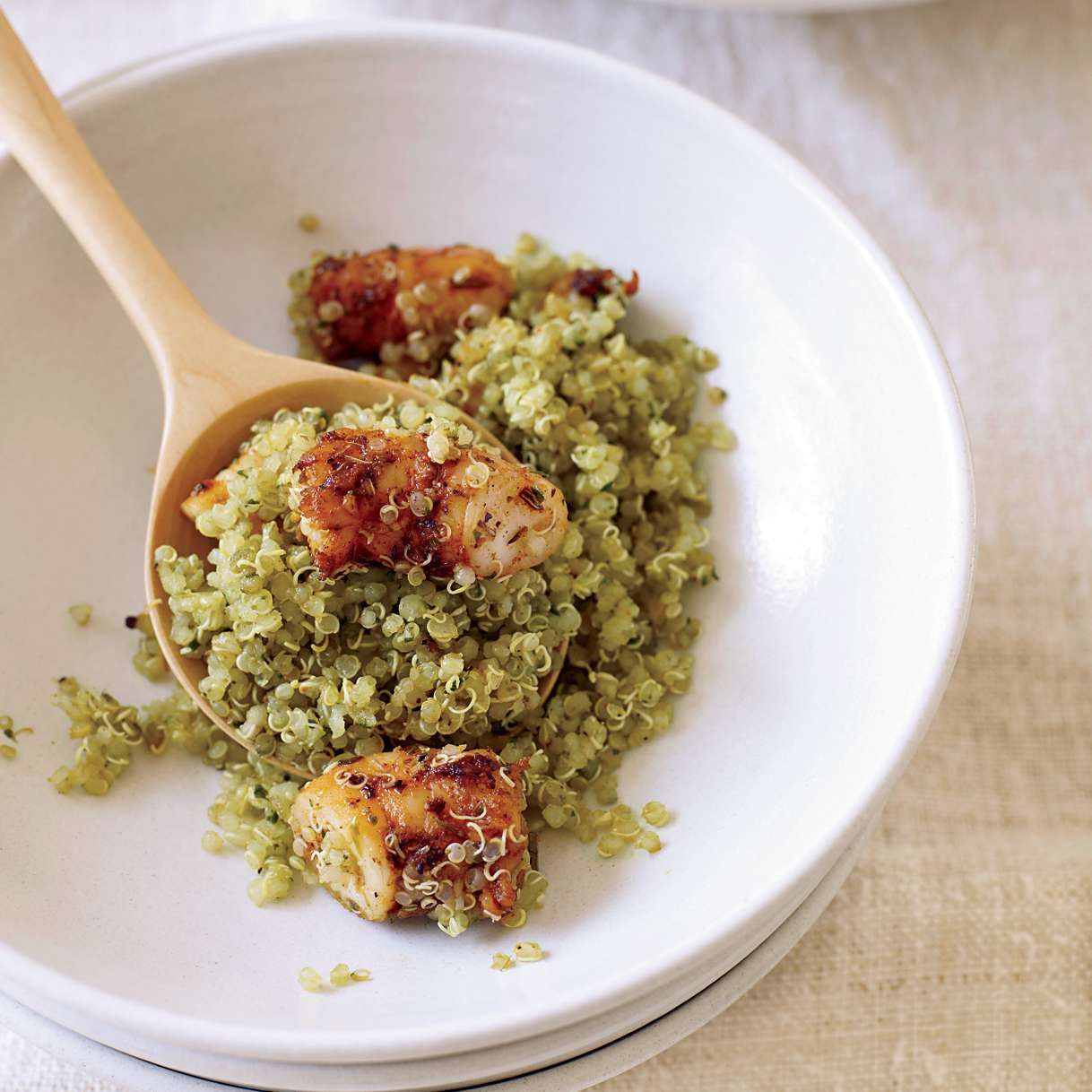 Quinoa with Spice-Roasted Shrimp and Pistou 