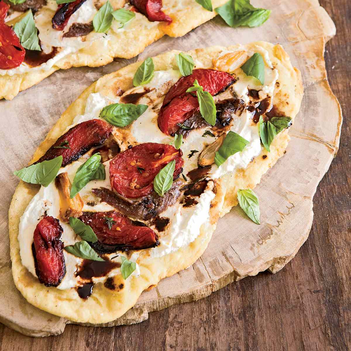 Flatbread with Tomatoes, Ricotta and Anchovies 